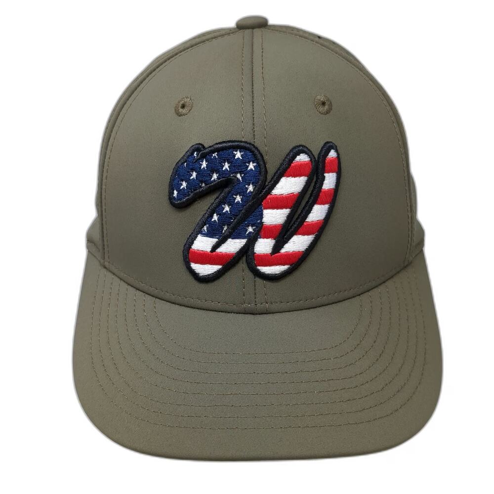 Champro Baseball Cap Green M American Flag W Laser Cut Perforated Stretch Hat